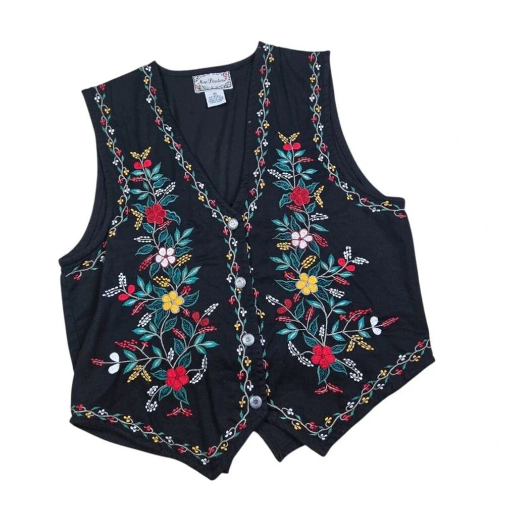 Vintage New Directions Embroidered Floral Vest 90s Grannycore Size M grunge